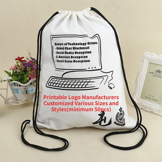 【Professional Customization】Factory Batch Custom Canvas Drawstring Bag Processing Double Shoulder Supermarket Shopping Drawstring BagPrintable Logo Manufacturers Customized Various Sizes and Styles(minimum 50pcs)