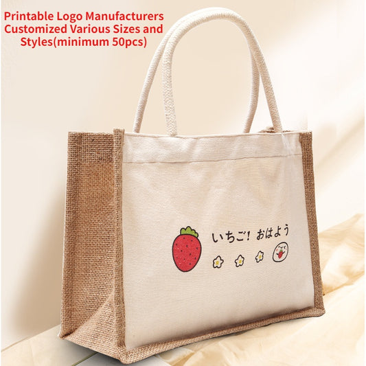 【Professional Customization】Bud Bag Spot Custom Cotton Handbag Gift Shopping Bag Burlap Bag Custom Linen Canvas BagPrintable Logo Manufacturers Customized Various Sizes and Styles(minimum 50pcs)