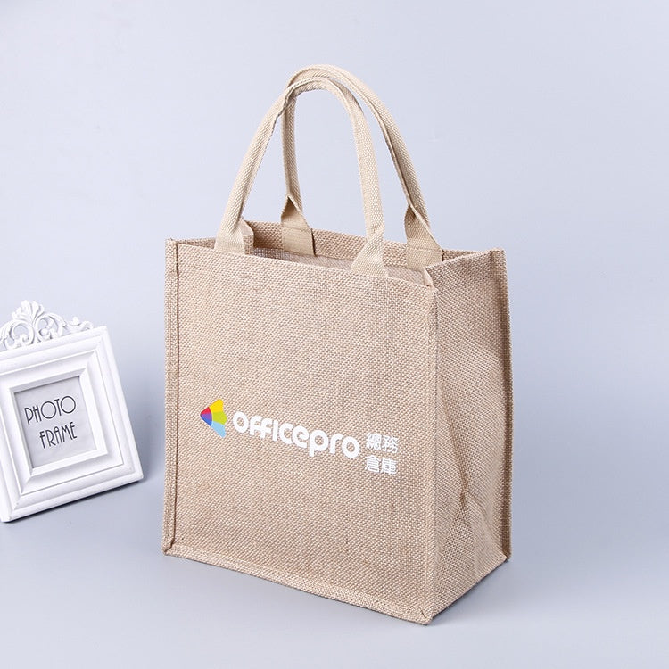 【Professional Customization】Advertising Square Print Shopping Through The Glue Jute Hand-held Linen BagPrintable Logo Manufacturers Customized Various Sizes and Styles(minimum 50pcs)