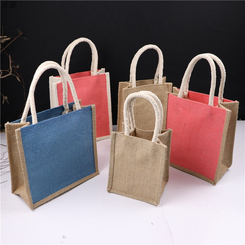 【Professional Customization】Linen Hand Bag Single Shoulder Bag Women Coarse Hemp Red Wine Hemp Bag Customized Jute Bag Printable Logo Manufacturers Customized Various Sizes and Styles(minimum 50pcs)