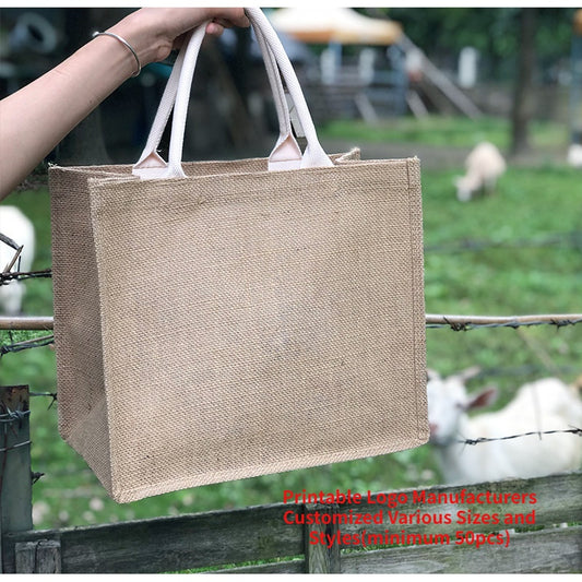 【Professional Customization】Jute Linen Portable Gift Bags Shopping Environmental Protection Bags Small Fresh Linen Bags Printable Logo Manufacturers Customized Various Sizes and Styles(minimum 50pcs)