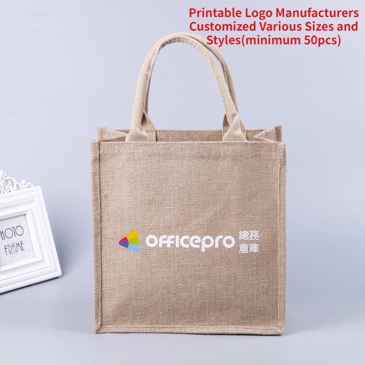 【Professional Customization】Advertising Square Print Shopping Through The Glue Jute Hand-held Linen BagPrintable Logo Manufacturers Customized Various Sizes and Styles(minimum 50pcs)