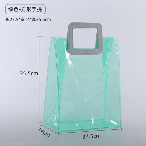 【Professional Customization】PVC New Red Pu Handbag Transparent Jelly Bag Colorful Radium Shooter Bag Gift Bag Printable Logo Manufacturers Customized Various Sizes and Styles(minimum 50pcs)