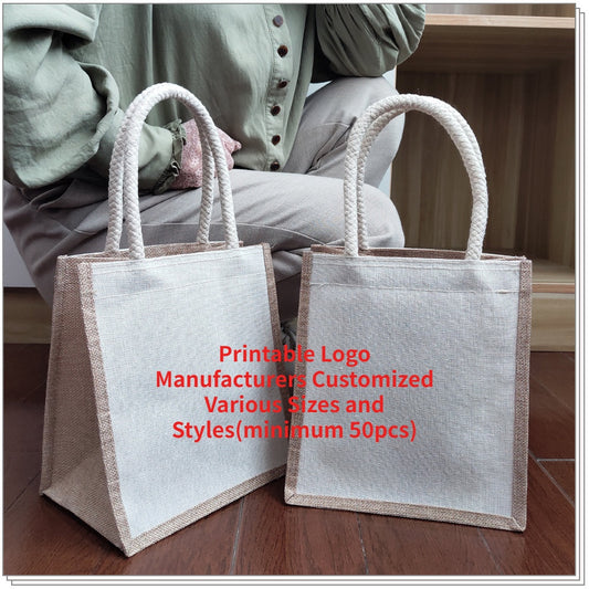 【Professional Customization】Spot Non-printed Sack DIY Hand-painted Imitation Sack Cotton Portable Storage Bag Accompanying Gift PackagingPrintable Logo Manufacturers Customized Various Sizes and Styles(minimum 50pcs)