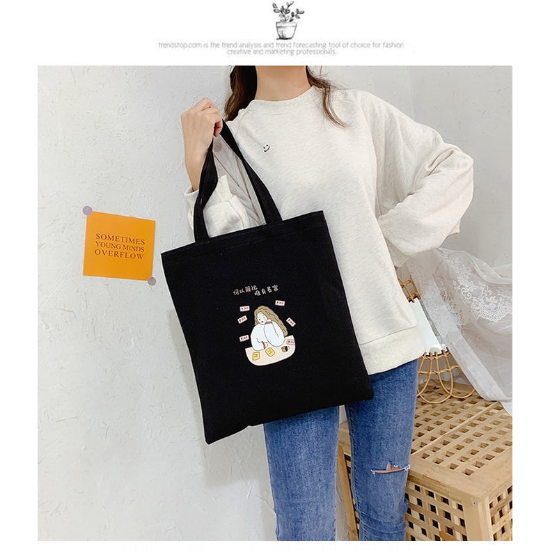 【Professional Customization】Canvas Bag Women's Korean Version Large Capacity Carry Bag Fashion Cartoon One Shoulder Shopping Bag Printable Logo Manufacturers Customized Various Sizes and Styles(minimum 50pcs)