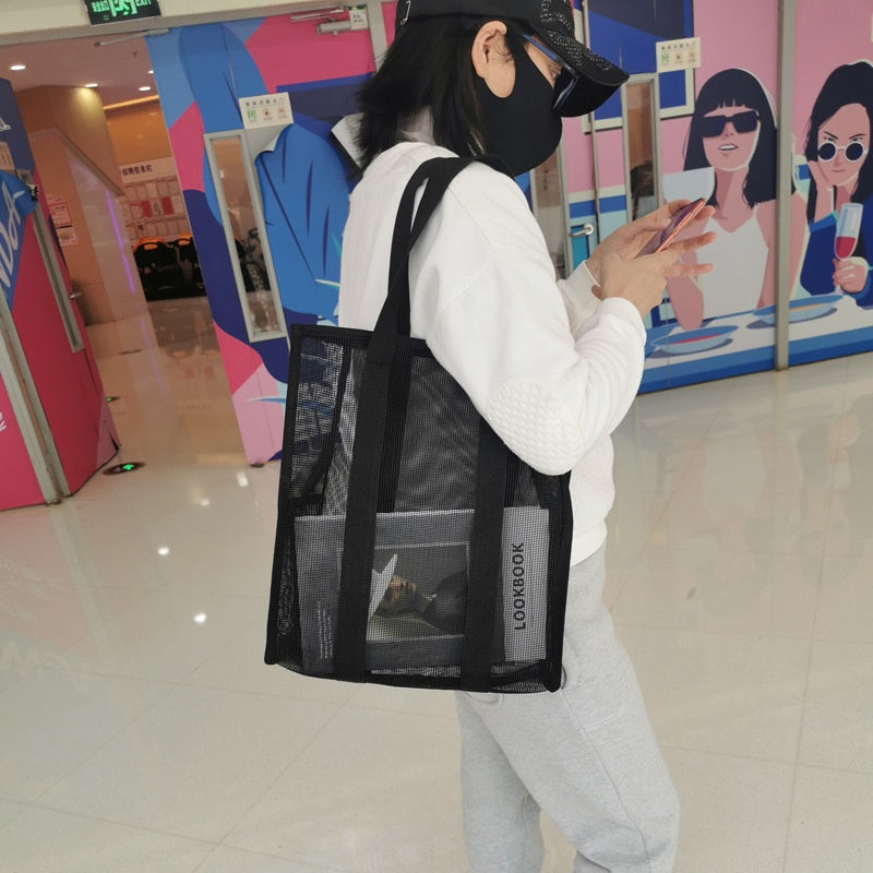 【Professional Customization】Factory Spot  Nylon Mesh Portable Shopping Bag Custom Beach Polyester Custom Clothing Store Mesh BagPrintable Logo Manufacturers Customized Various Sizes and Styles(minimum 50pcs)