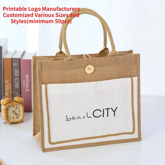 【Professional Customization】The New Custom Linen Handbag Is Custom-made Yellow Linen Bag Linen Bag Cotton Linen Clothing Shopping BagPrintable Logo Manufacturers Customized Various Sizes and Styles(minimum 50pcs)