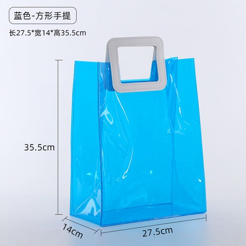 【Professional Customization】PVC New Red Pu Handbag Transparent Jelly Bag Colorful Radium Shooter Bag Gift Bag Printable Logo Manufacturers Customized Various Sizes and Styles(minimum 50pcs)