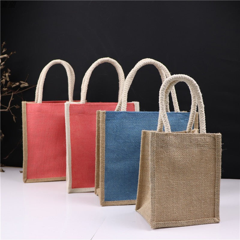 【Professional Customization】Linen Hand Bag Single Shoulder Bag Women Coarse Hemp Red Wine Hemp Bag Customized Jute Bag Printable Logo Manufacturers Customized Various Sizes and Styles(minimum 50pcs)