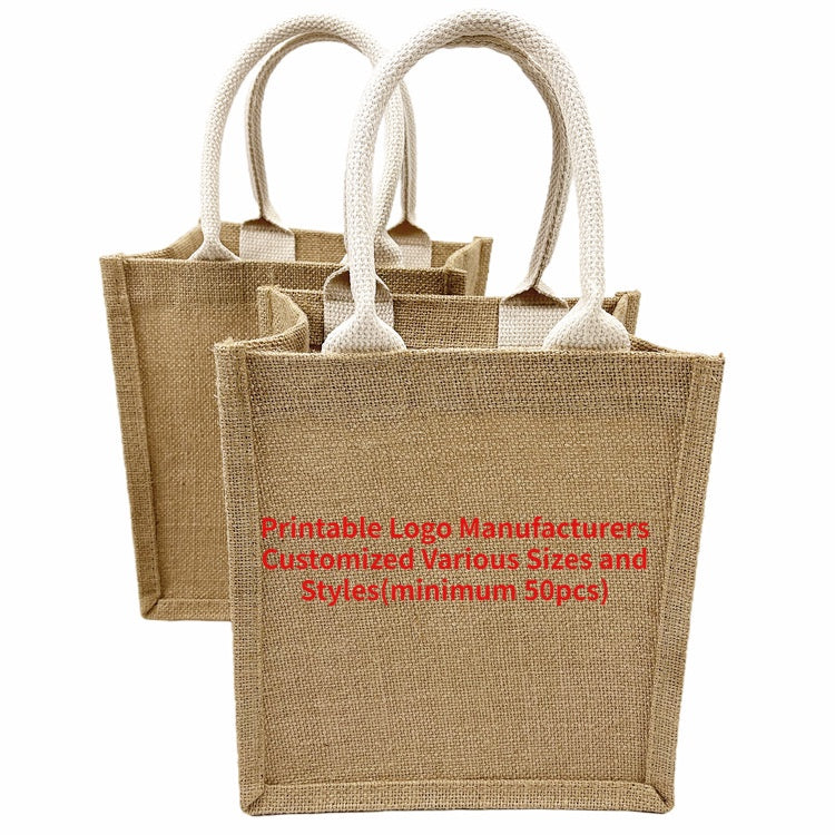 【Professional Customization】Linen Bag Spot Unprinted Linen Handbag Jute Gift Bag Custom Foreign Trade Cotton Tote Bag Retro Good ProductsPrintable Logo Manufacturers Customized Various Sizes and Styles(minimum 50pcs)