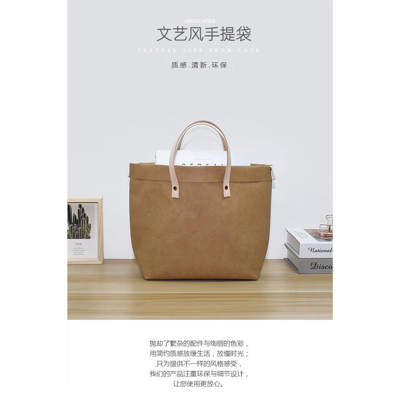 【Professional Customization】Water Wash Kraft Paper Women's Bag Literary Style Tearing Not Rotten Paper Bag Wash Paper Tote Bag Light SimplePrintable Logo Manufacturers Customized Various Sizes and Styles(minimum 50pcs)