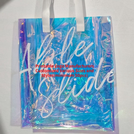 【Professional Customization】PVC Magic Color Laser Shooter Bag TPU Magic Color Shopping Bag PVC Laser Gift Advertising Bag Printable Logo Manufacturers Customized Various Sizes and Styles(minimum 50pcs)