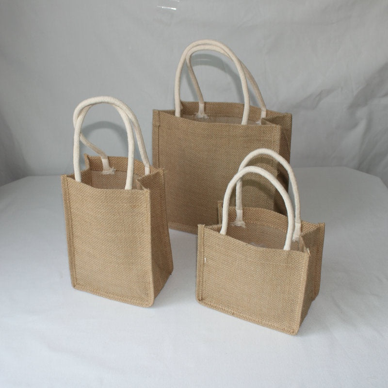 【Professional Customization】Retro Cotton Linen Handbag Coated Linen Shopping Bag Jute Linen HandbagPrintable Logo Manufacturers Customized Various Sizes and Styles(minimum 50pcs)