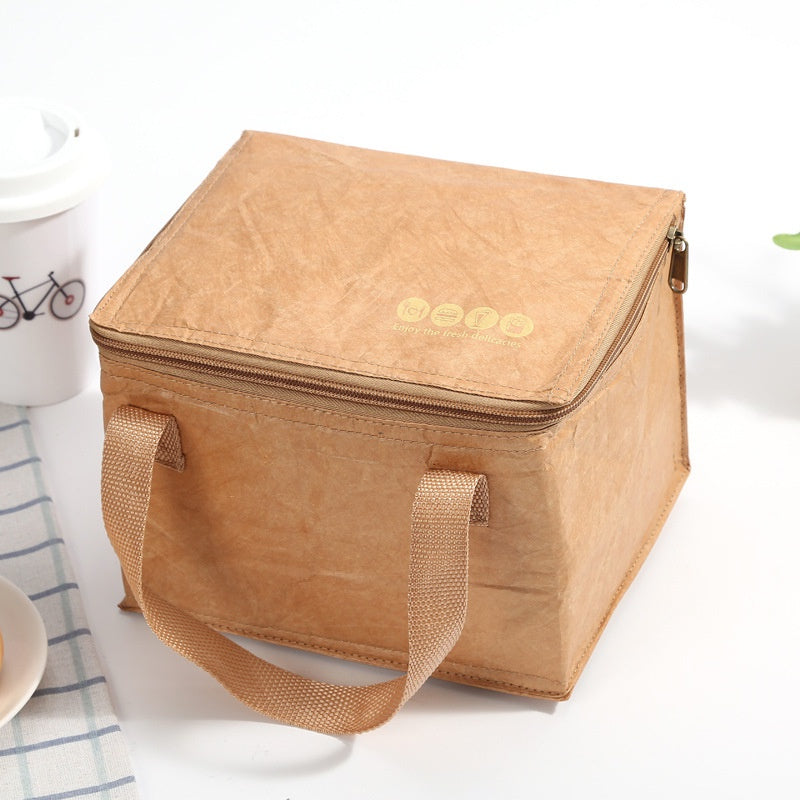 【Professional Customization】Dupont Paper Lunch Environmental Friendly Degradable Kraft Paper Aluminum Film Outdoor Picnic Insulated Lunch Box BagPrintable Logo Manufacturers Customized Various Sizes and Styles(minimum 50pcs)