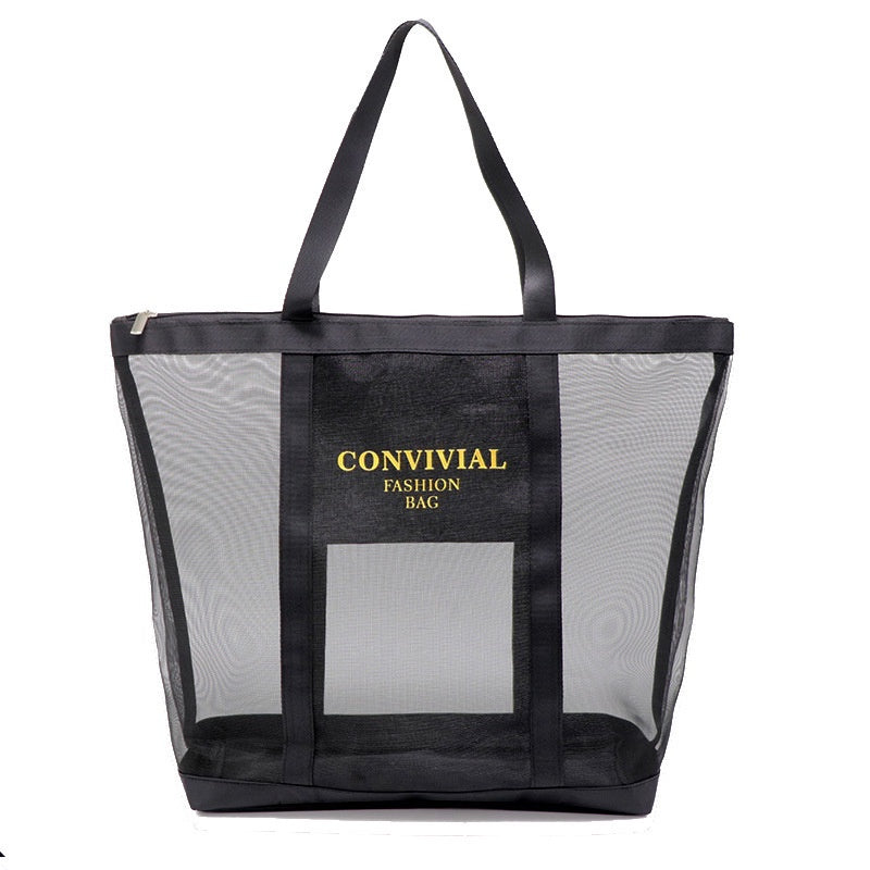 【Professional Customization】Mesh Transparent Beach Bag Shopping Bag Zipper Shoulder Bag Female Bathing Fitness By The SeaPrintable Logo Manufacturers Customized Various Sizes and Styles(minimum 50pcs)