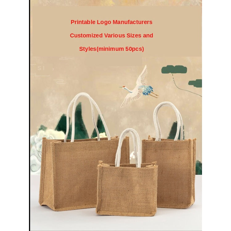 【Professional Customization】Jute Bag Linen Portable Shopping Bag Literature And Art RETRO Lunch Box Small Cloth Bag Environmental Protection Book Printable Logo Manufacturers Customized Various Sizes and Styles(minimum 50pcs)