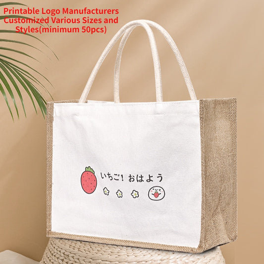 【Professional Customization】Canvas Bag Spot  Cotton Linen Handbag Student Shopping Bag Linen Bag Gift Customized Logo Linen BagPrintable Logo Manufacturers Customized Various Sizes and Styles(minimum 50pcs)