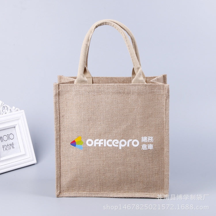 【Professional Customization】Advertising Square Print Shopping Through The Glue Jute Hand-held Linen BagPrintable Logo Manufacturers Customized Various Sizes and Styles(minimum 50pcs)