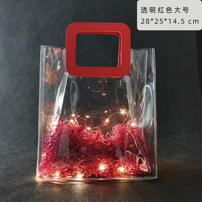 【Professional Customization】Transparent Bag Pvc Handbag Plastic Companion Gift Bag Wedding Candy Bag Custom Colorful Gift Laser Bag SpotPrintable Logo Manufacturers Customized Various Sizes and Styles(minimum 50pcs)