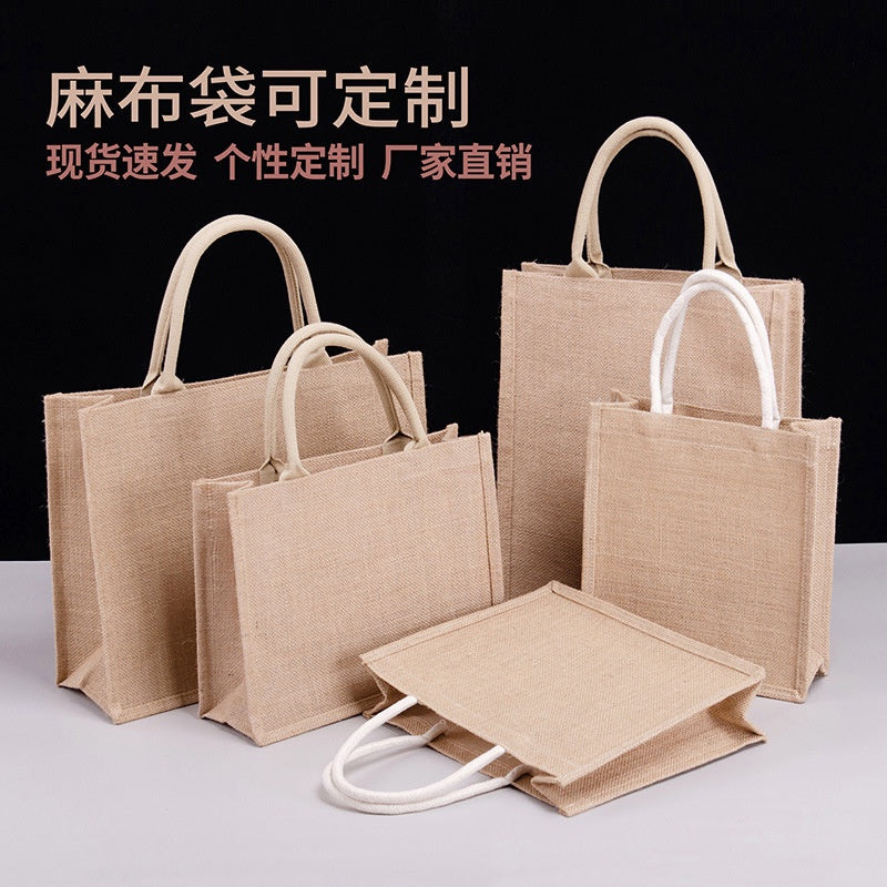 【Professional Customization】Coarse Retro Environmental Protection Jute Bag Clad Waterproof Hand-held Linen Bag Printable Logo Manufacturers Customized Various Sizes and Styles(minimum 50pcs)