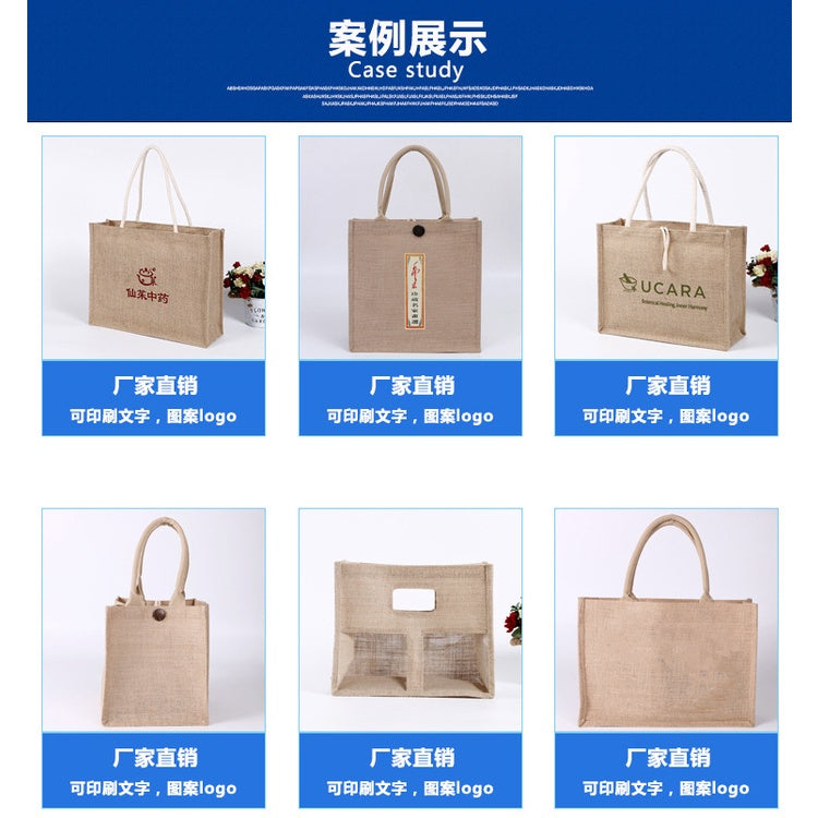 【Professional Customization】Hand-held Linen Bags Waterproof Jute Shopping Bags Retro Advertising Gift Bags Large-capacity Cotton And Linen Bags Printable Logo Manufacturers Customized Various Sizes and Styles(minimum 50pcs)