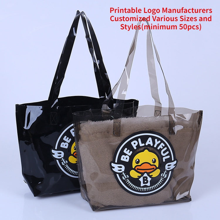 【Professional Customization】Cross-border Custom Color Transparent PVC Tote Bag, Lightweight Fashion Transparent Handbag Jelly BagPrintable Logo Manufacturers Customized Various Sizes and Styles(minimum 50pcs)