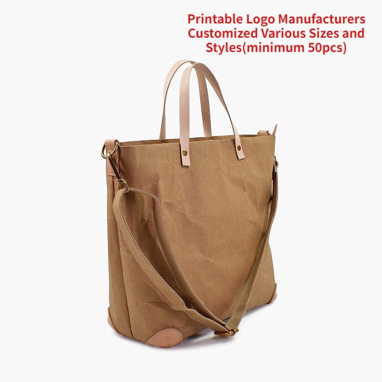 【Professional Customization】New Washable Kraft Paper Portable Shoulder And Back BagPrintable Logo Manufacturers Customized Various Sizes and Styles(minimum 50pcs)