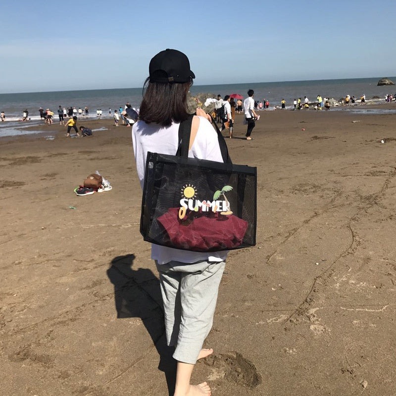 【Professional Customization】Transparent Beach Mesh Bag Shopping Mall Nylon Mesh Tote Shopping Bag Beach Travel Collection Hand-held SpotPrintable Logo Manufacturers Customized Various Sizes and Styles(minimum 50pcs)