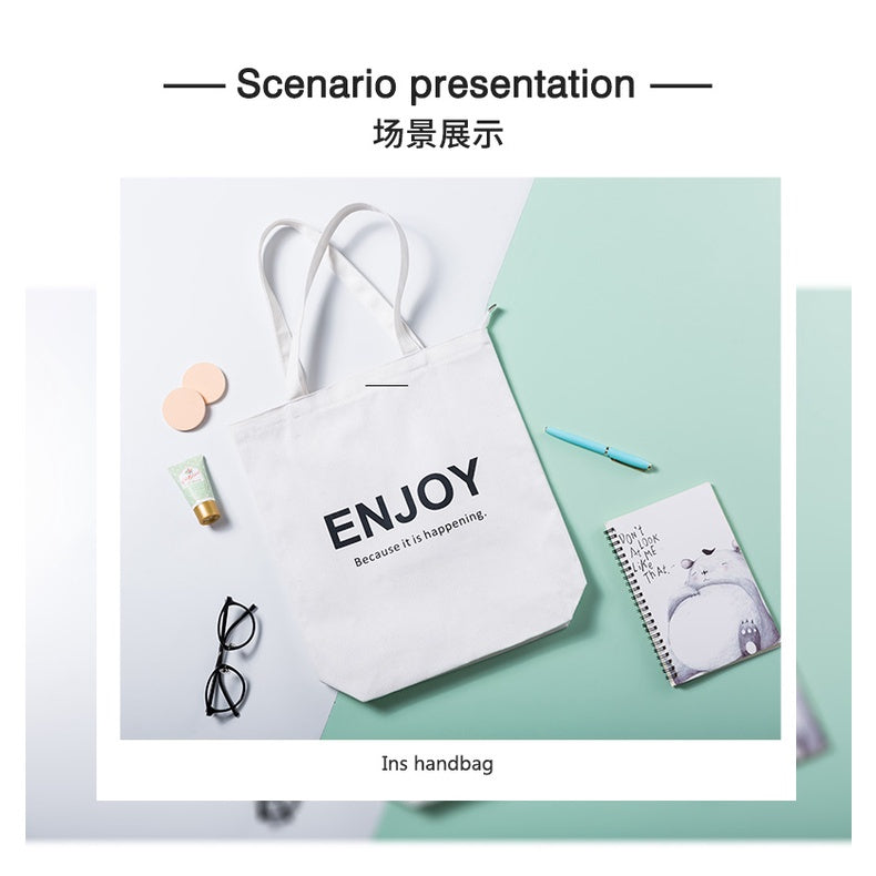 【Professional Customization】Canvas Bag Large Capacity Shoulder Bag Simple Creative Korean Portable Shopping Bag Printable Logo Manufacturers Customized Various Sizes and Styles(minimum 50pcs)