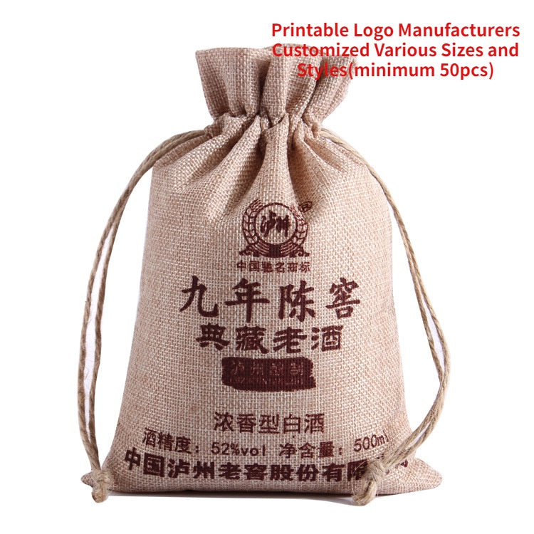 【Professional Customization】Cotton and Linen Small Cloth Bag Draw Rope Bundle Pocket 5 Catties 10 Catty Rice Wine Bag Gift Leather Goods CollectionPrintable Logo Manufacturers Customized Various Sizes and Styles(minimum 50pcs)