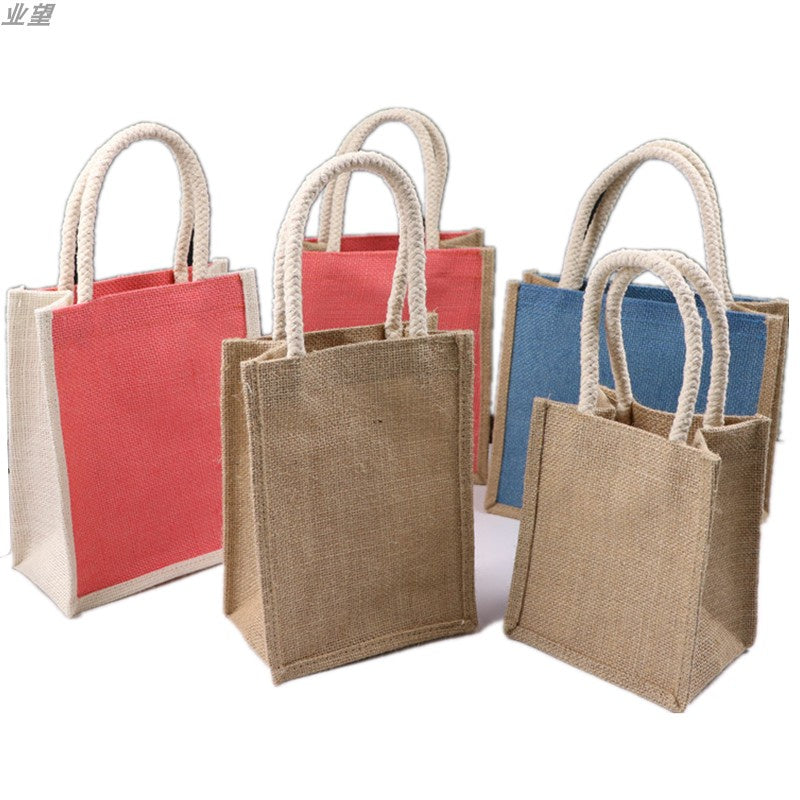 【Professional Customization】Linen Hand Bag Single Shoulder Bag Women Coarse Hemp Red Wine Hemp Bag Customized Jute Bag Printable Logo Manufacturers Customized Various Sizes and Styles(minimum 50pcs)