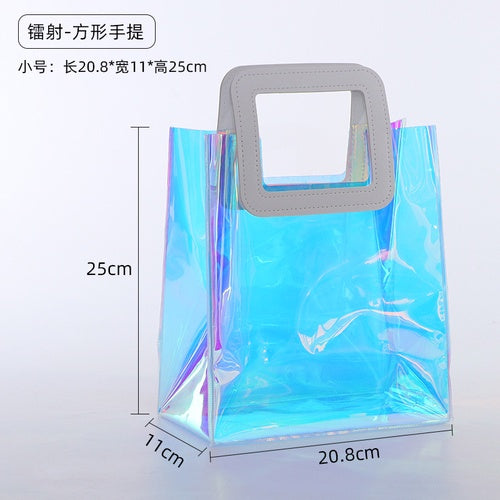 【Professional Customization】PVC New Red Pu Handbag Transparent Jelly Bag Colorful Radium Shooter Bag Gift Bag Printable Logo Manufacturers Customized Various Sizes and Styles(minimum 50pcs)