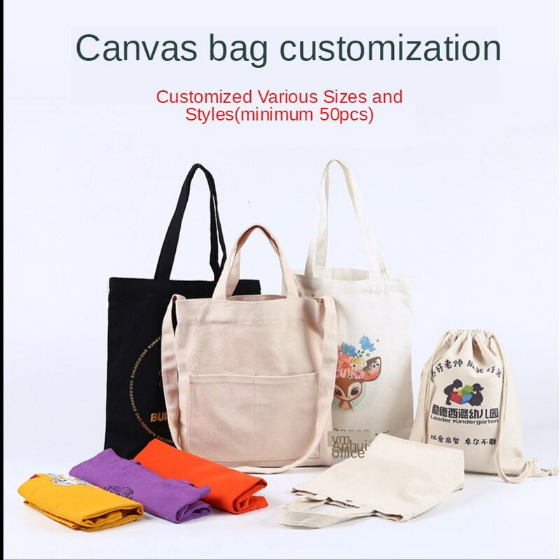 【Professional Customization】Canvas Bag Cotton Bag Hand Bag Environmental Protection Bag Bundle Mouth Backpack Bag Customized Canvas Bag Printable Logo Manufacturers Customized Various Sizes and Styles(minimum 50pcs)