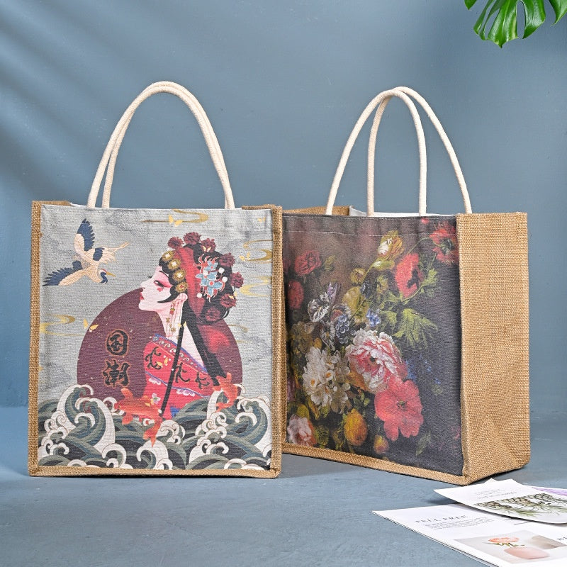 【Professional Customization】Art Canvas Bag Shoulder Bag Simple Student Leisure Backpack Linen Art Oil Painting Large-capacity Shopping Hand BagPrintable Logo Manufacturers Customized Various Sizes and Styles(minimum 50pcs)