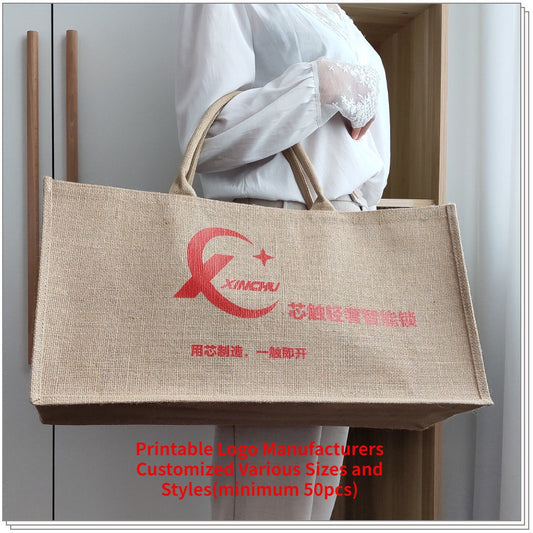 【Professional Customization】Jute Bags Custom Logo Fashion Advertising Hand-held Gift Bags To Collect Shopping Tote Linen Bags Custom Wholesale Printable Logo Manufacturers Customized Various Sizes and Styles(minimum 50pcs)