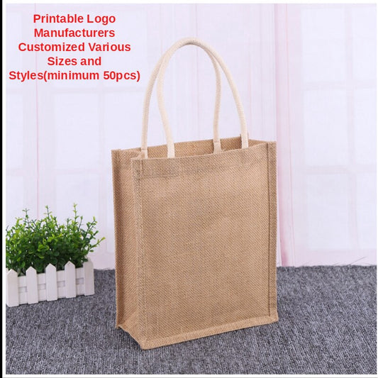 【Professional Customization】Linen Bag Jute Handbag Gift Bag Advertisement Linen Shopping Bag Hand Bag Gift Bag Printable Logo Manufacturers Customized Various Sizes and Styles(minimum 50pcs)