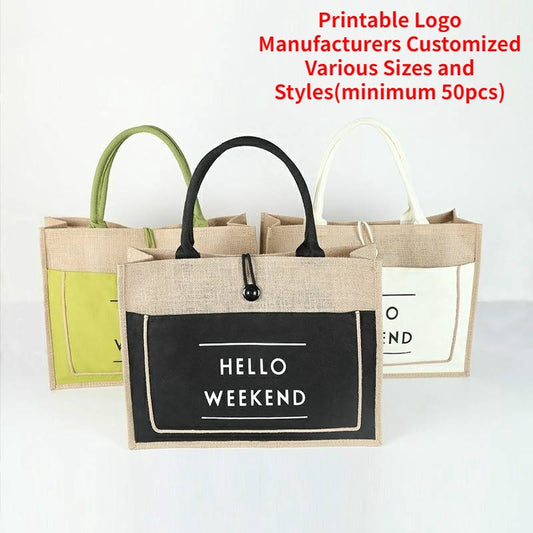 【Professional Customization】Jute Portable Linen Cotton Shopping Environmental Protection Bag Company Gift Bag Retro Custom Pattern Small Fresh Printable Logo Manufacturers Customized Various Sizes and Styles(minimum 50pcs)