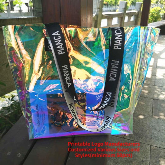 【Professional Customization】Colorful Laser PVC Bags Single Shoulder Brand Marketing Hand-held Packaging Bags Colorful Satchel Printable Logo Manufacturers Customized Various Sizes and Styles(minimum 50pcs)