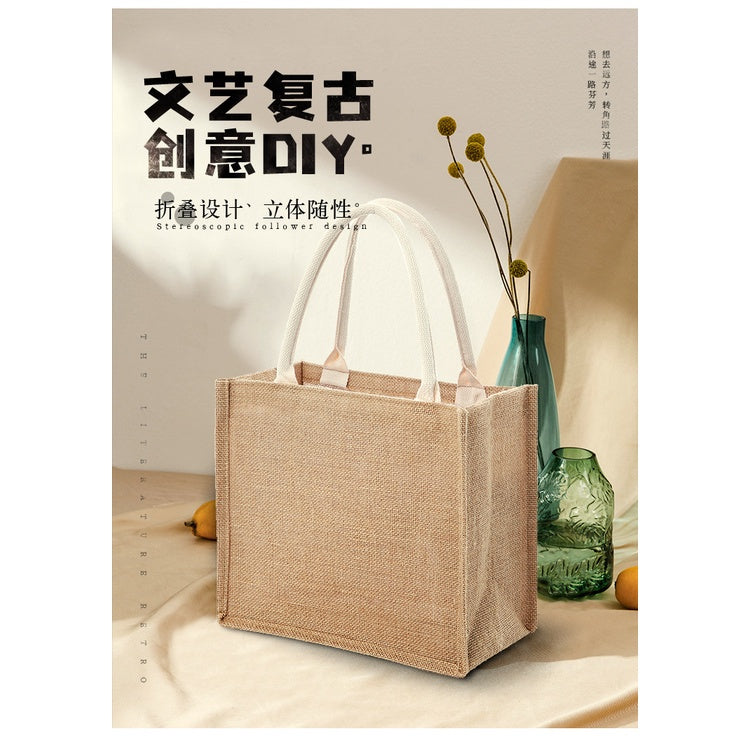 【Professional Customization】Customized Logo Gunny Bag Artistic Quality Jute Bag Portable Bag Shopping Bag No Print Same Gunny BagPrintable Logo Manufacturers Customized Various Sizes and Styles(minimum 50pcs)