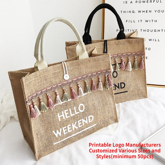 【Professional Customization】Korean Original Handbag Large-capacity Female Bag Korean Version Of The Student School Bag Linen Bag Printable Logo Manufacturers Customized Various Sizes and Styles(minimum 50pcs)