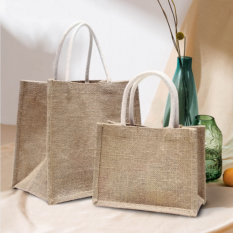 【Professional Customization】Spot Muji with Linen Bag Literary Good Product Jute Hand-held Shopping Bag Custom Cross-border Foreign TradePrintable Logo Manufacturers Customized Various Sizes and Styles(minimum 50pcs)