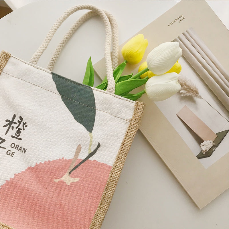 【Professional Customization】Japanese Literary Cartoon Hand-painted Zipper Handbags Lunch Boxes Cotton And Linen Shopping Bags Printable Logo Manufacturers Customized Various Sizes and Styles(minimum 50pcs)