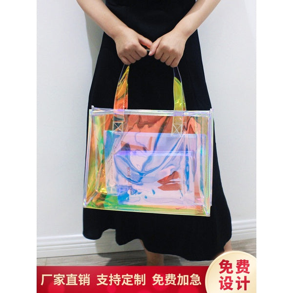 【Professional Customization】Laser Bag Transparent Jelly Bag Pvc Handbag Net Red Ins Gift Bag Plastic Bag High-end Packaging Bag Printable Logo Manufacturers Customized Various Sizes and Styles(minimum 50pcs)