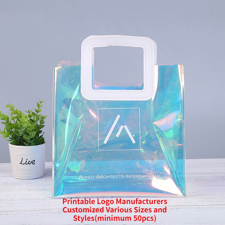 【Professional Customization】PVC Laser Shopping Bags Transparent Gifts Advertising Bags Portable Clothing Bags Printable Logo Manufacturers Customized Various Sizes and Styles(minimum 50pcs)