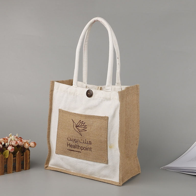 【Professional Customization】Hemp Bag Customized Production Flax Bag Printing Hand-held Plastic Coated Hemp Shopping Bag Jute BagPrintable Logo Manufacturers Customized Various Sizes and Styles(minimum 50pcs)