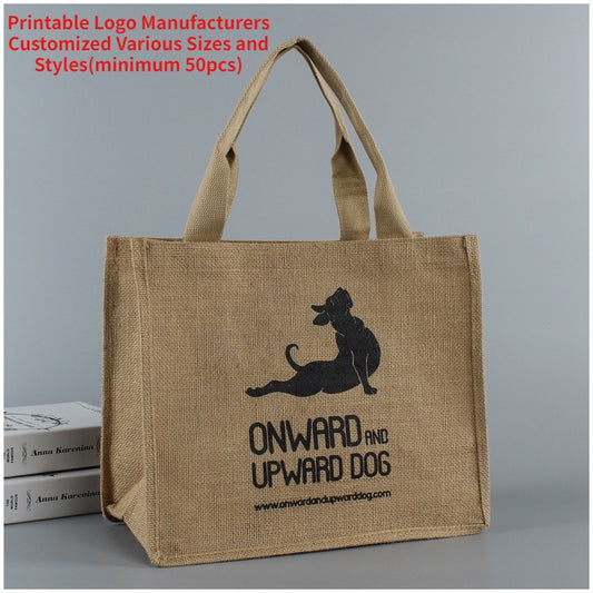 【Professional Customization】Linen Handbag Jute Gift Bag Bundle Mouth Universal Linen Button Shopping Bag Printable Logo Manufacturers Customized Various Sizes and Styles(minimum 50pcs)