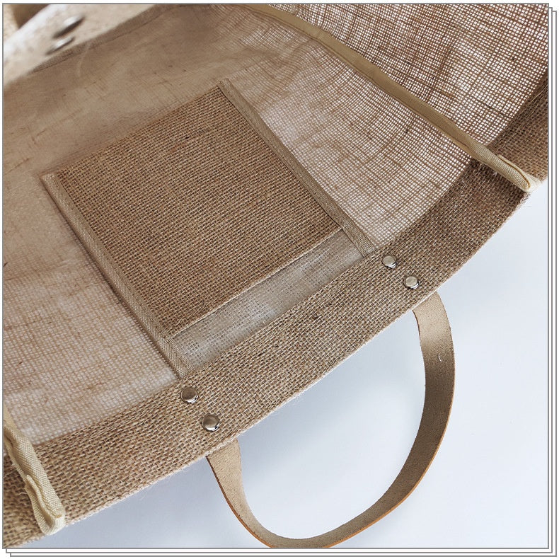 【Professional Customization】Cross-border Linen Bag  Retro Jute Bag Stitched Cotton and Linen Shopping Bag PU Leather HandbagPrintable Logo Manufacturers Customized Various Sizes and Styles(minimum 50pcs)