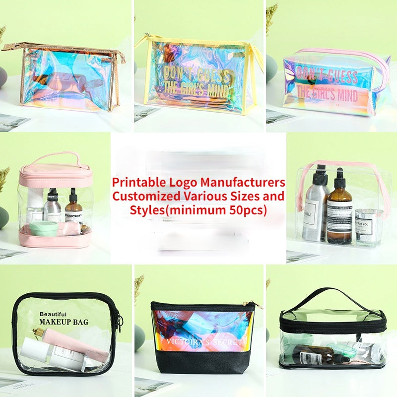 【Professional Customization】Transparent Bag PVC Bag Custom Laser Bag Portable Travel Wash Bag Dazzling Laser TPU Makeup Bag Cosmetics BagPrintable Logo Manufacturers Customized Various Sizes and Styles(minimum 50pcs)