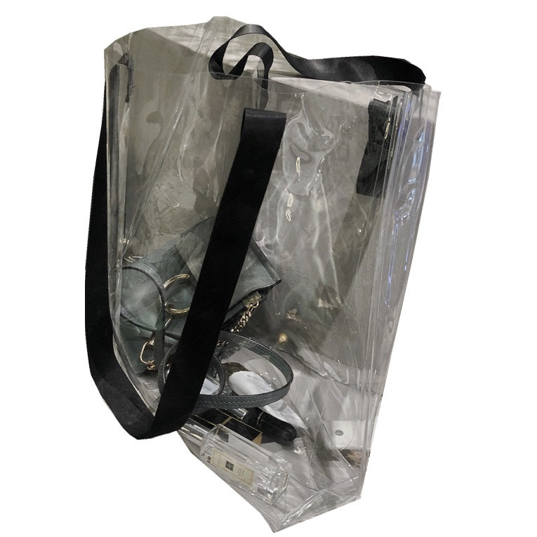 【Professional Customization】Custom Nordic Wind Ribbon Transparent Pvc Backpack Portable Plastic Bag Gift Bag Ins Online Celebrity Wind Printable Logo Manufacturers Customized Various Sizes and Styles(minimum 50pcs)