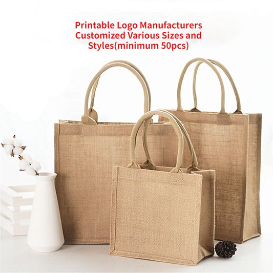 【Professional Customization】Hemp Bag No Printing Spot Cotton Hemp Hand Bag Jute Gift Bag Vintage Good Hemp Hand Bag DIY CustomizationPrintable Logo Manufacturers Customized Various Sizes and Styles(minimum 50pcs)